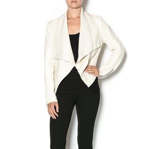 V Luce Vegan Faux Leather Jacket in cream baige color highly detailed.